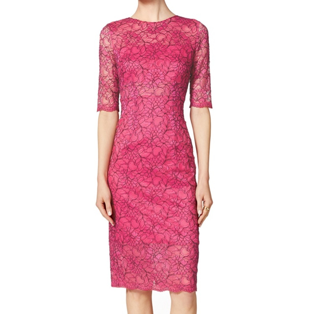 Monique Lhuillier Pink Lace Sheath Dress